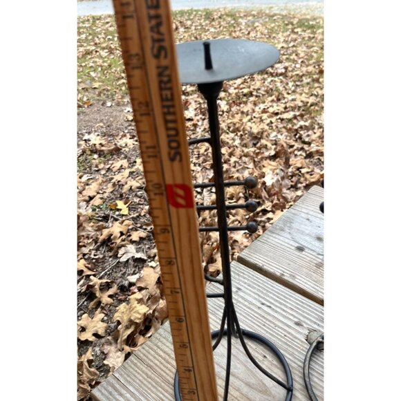 Set Of 3 Vintage Trumpet-Shaped Black Metal Pilar Candle Holders - Picture 11 of 13